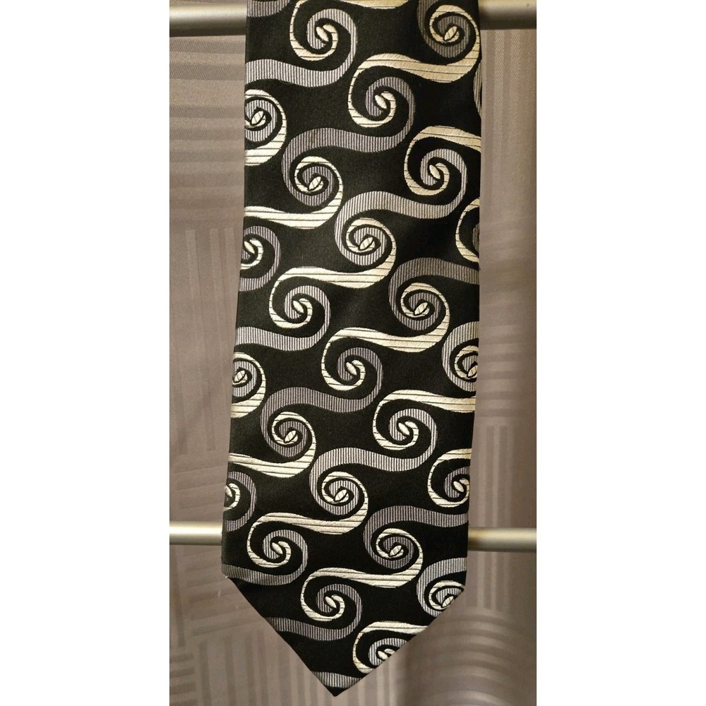 Steve‎ Harvey Collection 100% Silk Tie Hand Made Grays Black White Swirls 61"